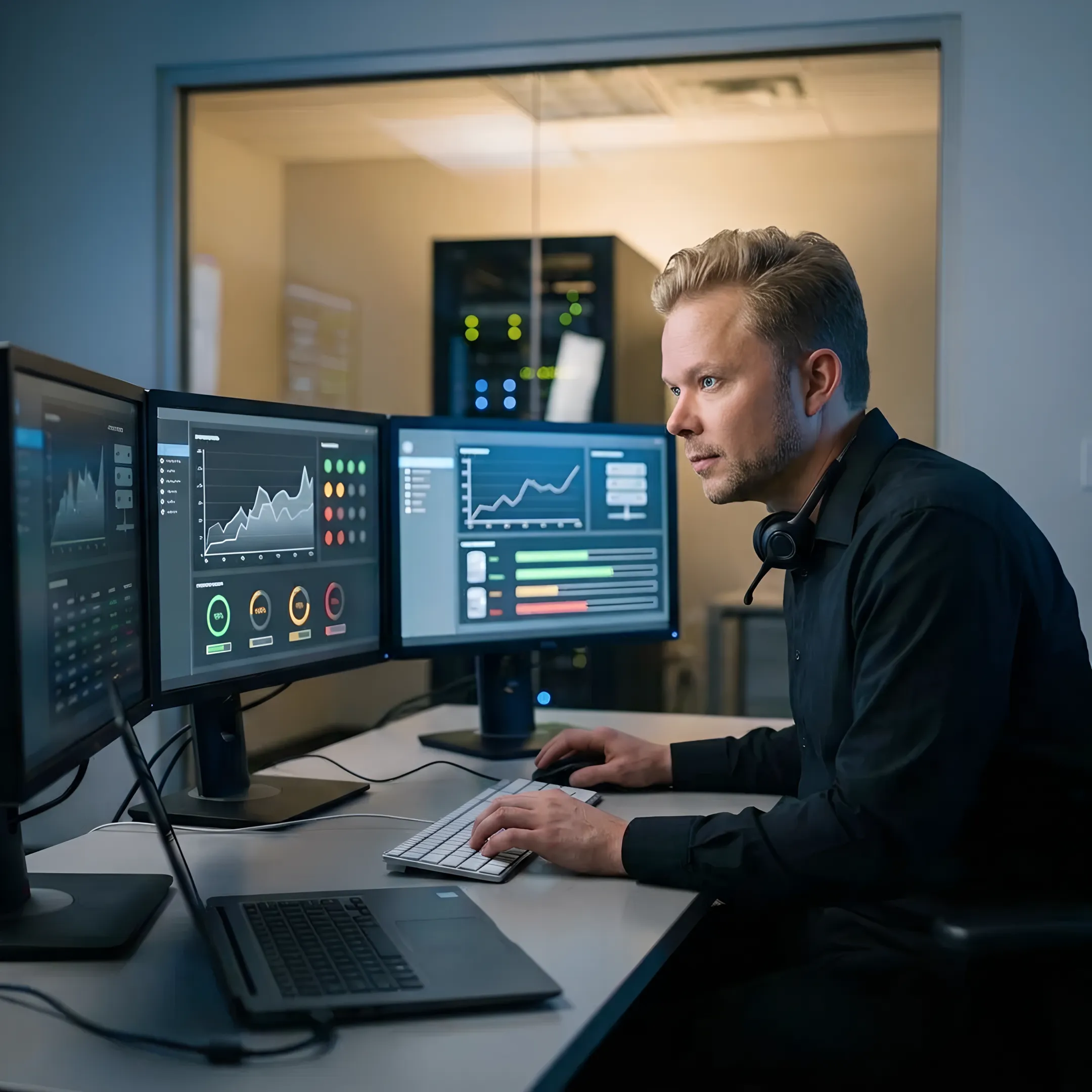 IT professional reviewing Azure management data
