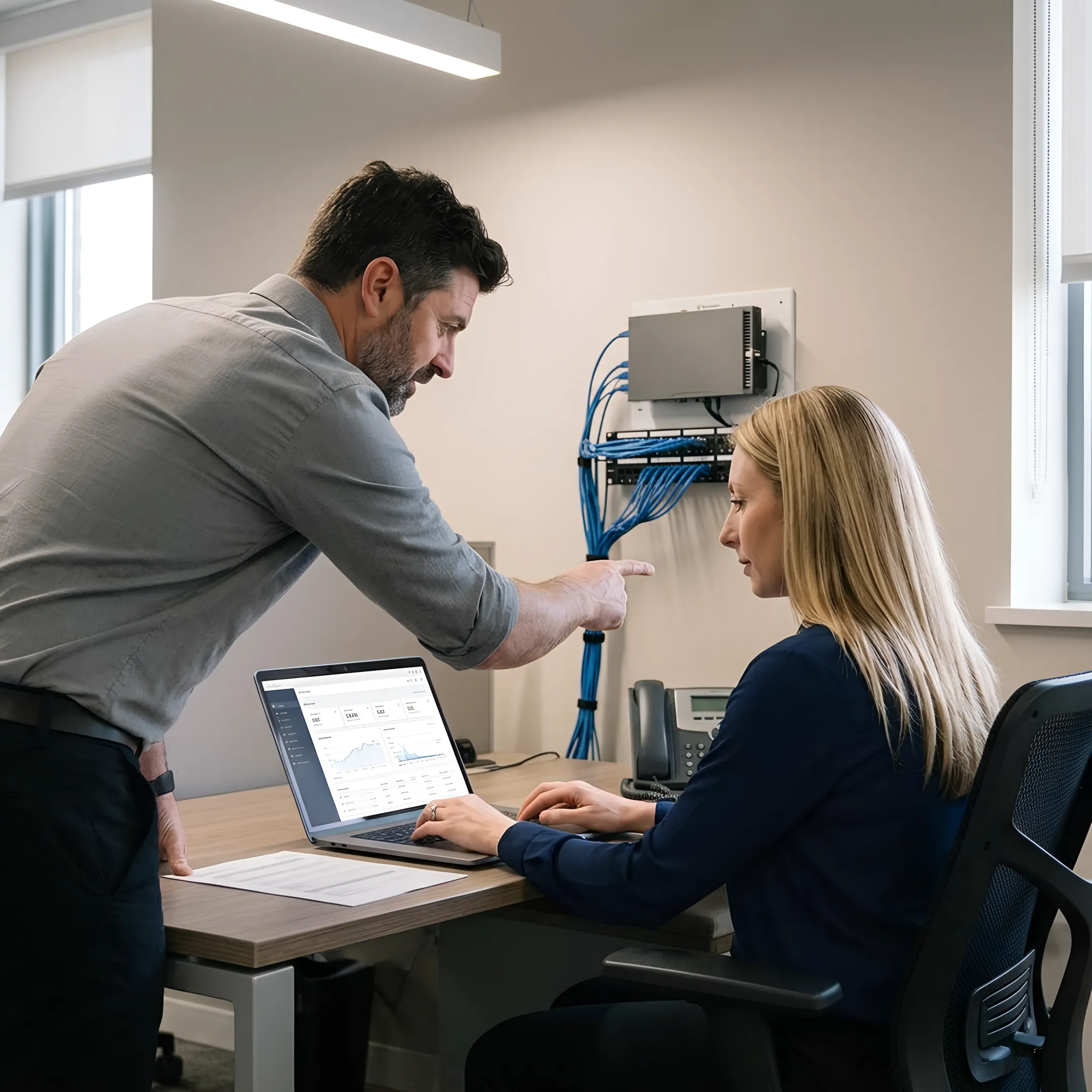 Technician providing managed IT support to a business team