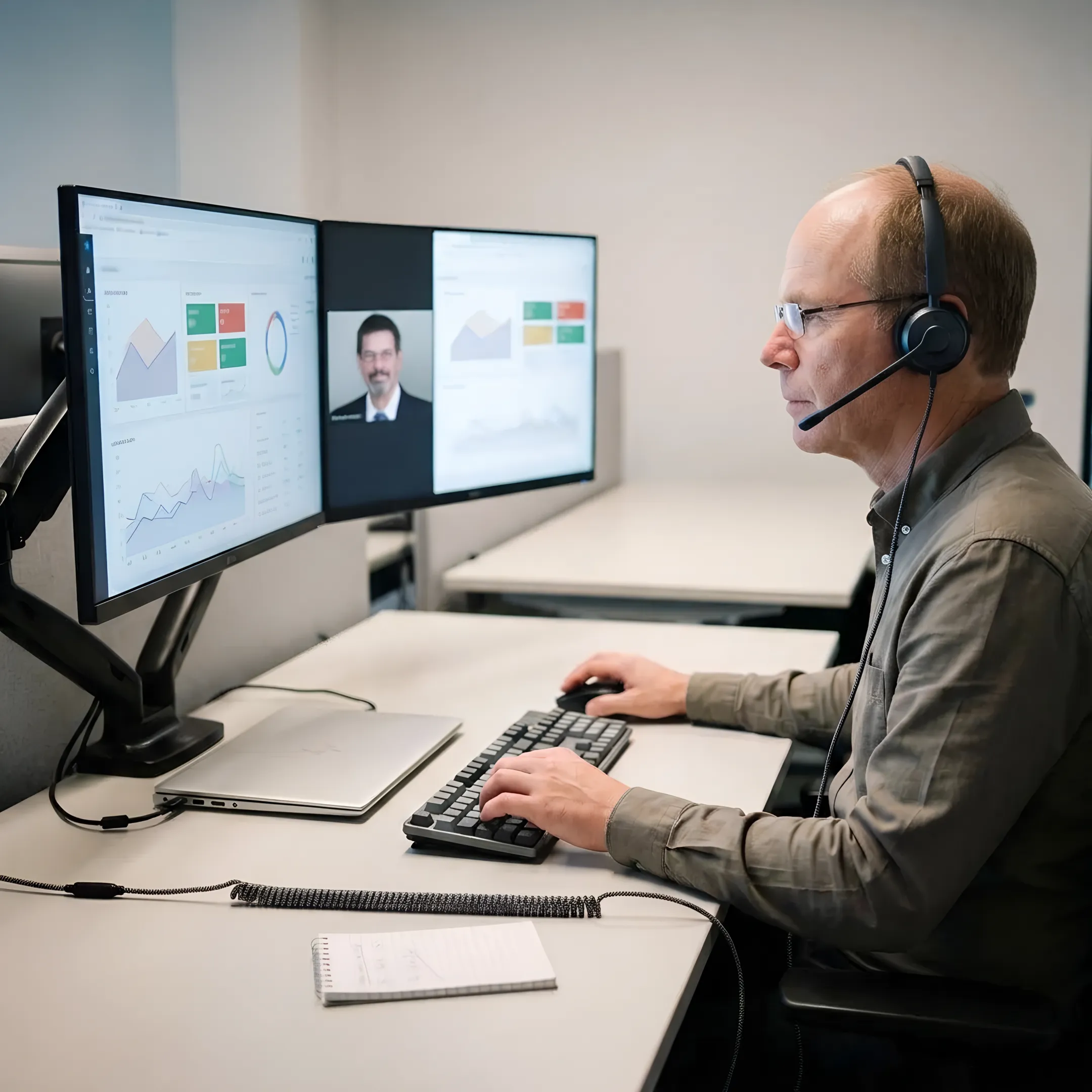 Technician assisting employee with IT issue