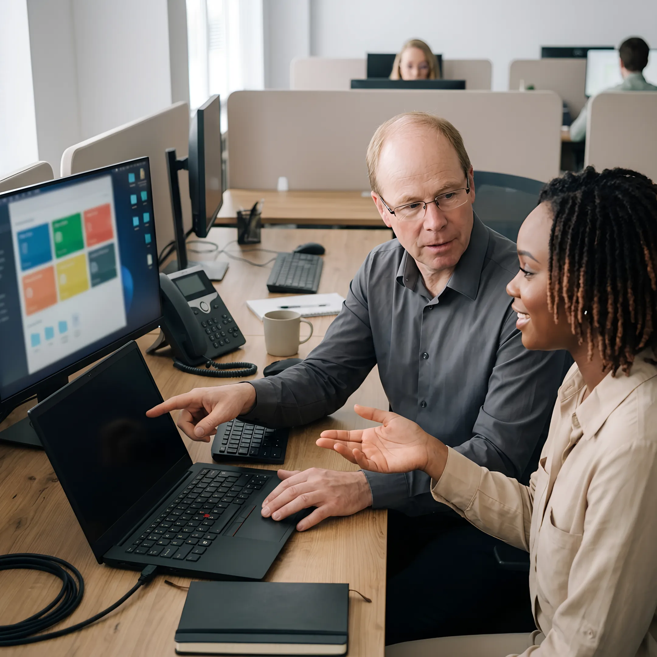 Technician supporting employees during a Microsoft 365 migration