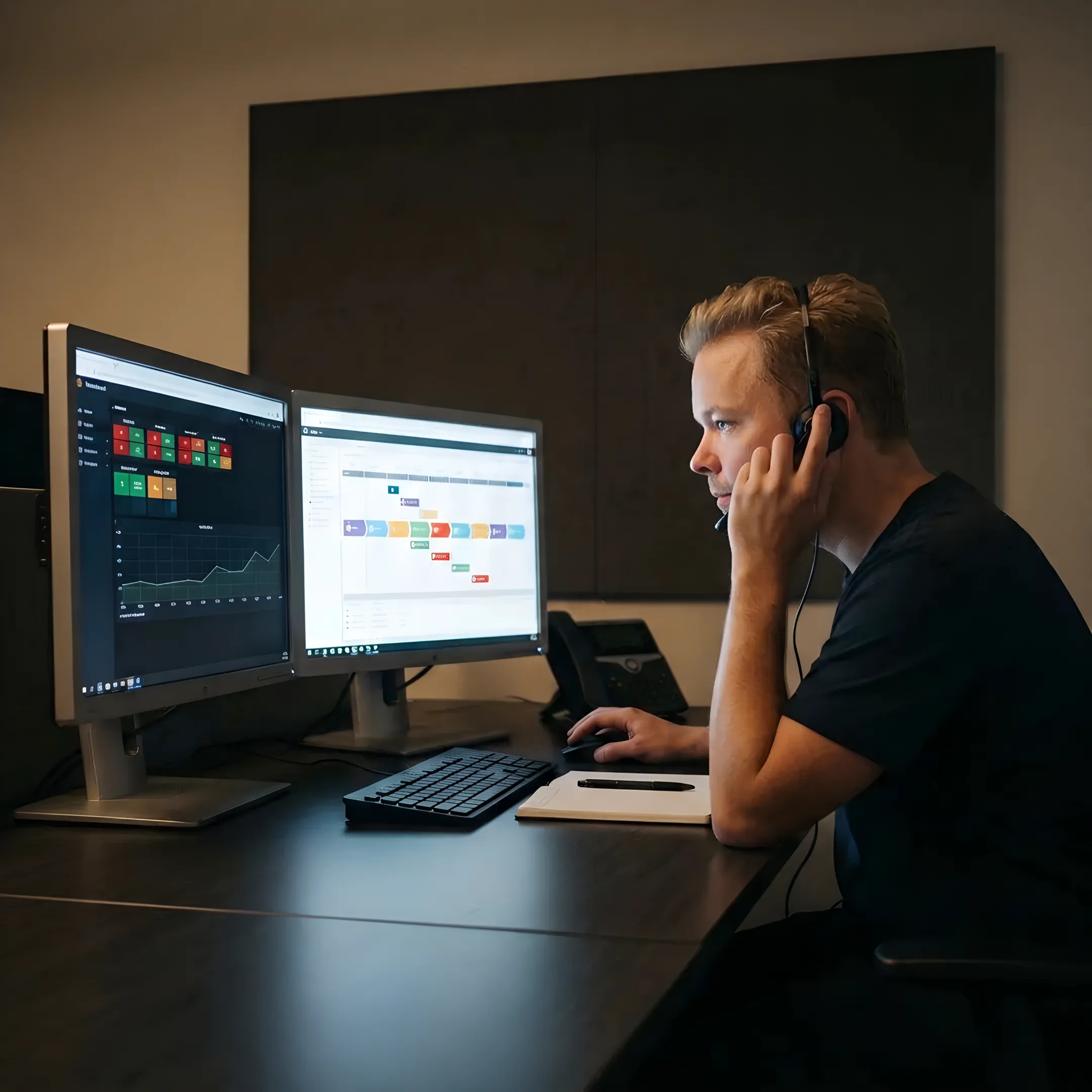 Technician reviewing cybersecurity response findings