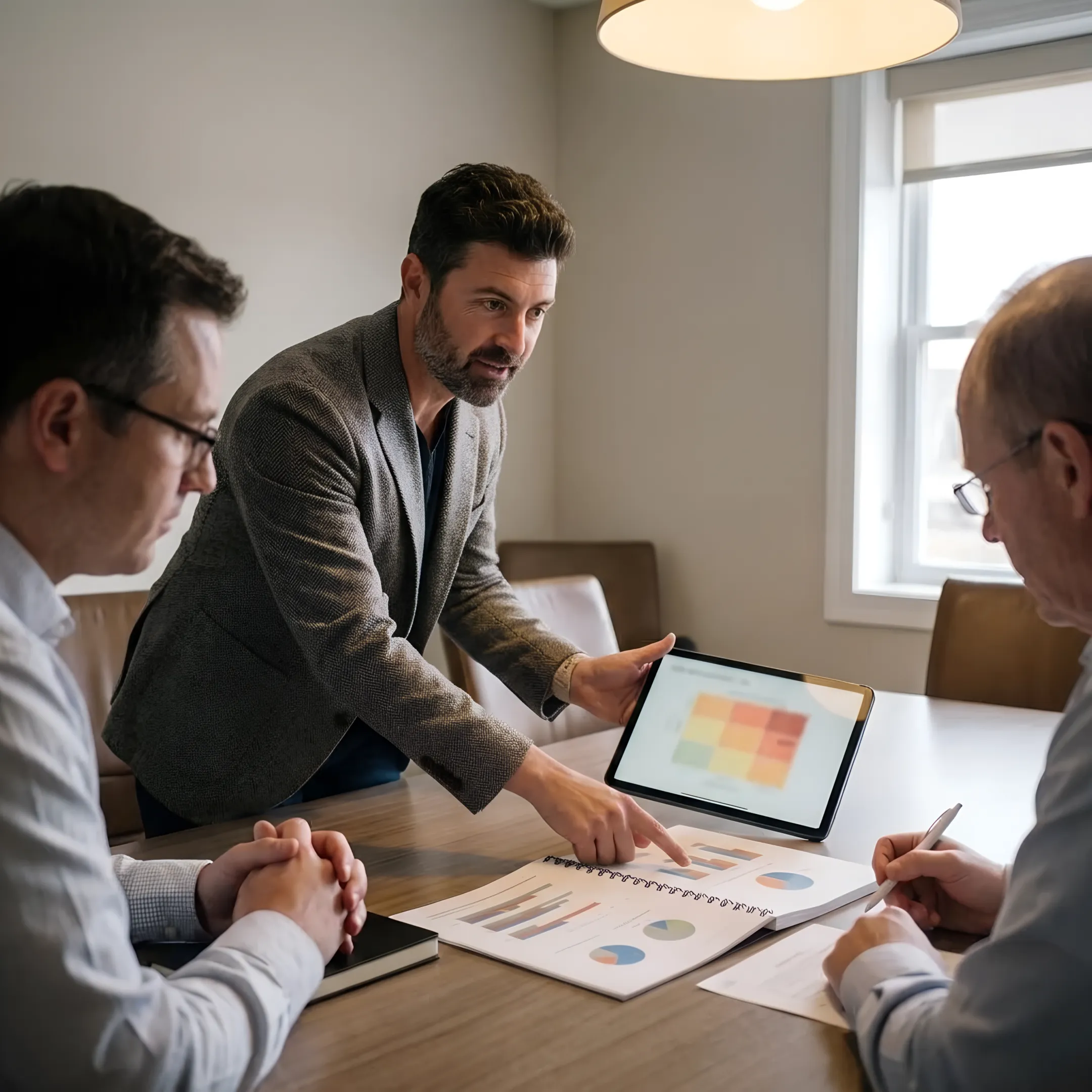 Cybersecurity specialist discussing audit recommendations with a business client