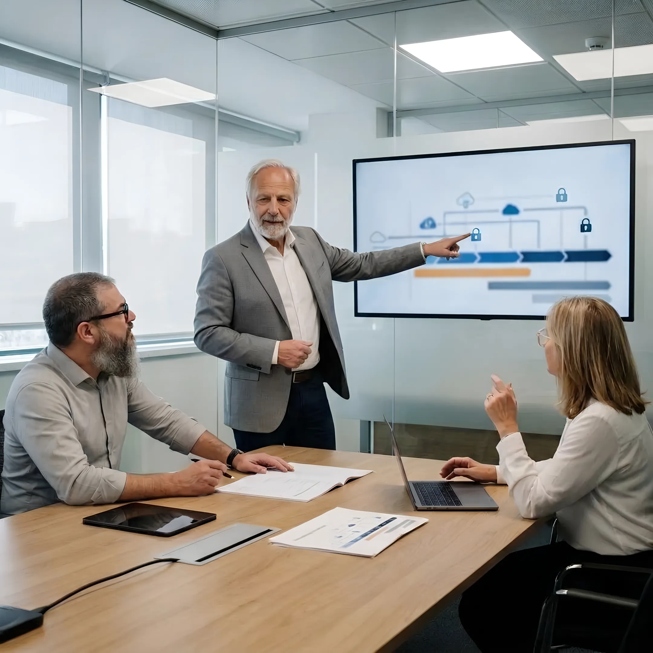 IT consultant explaining a technology plan to business owners