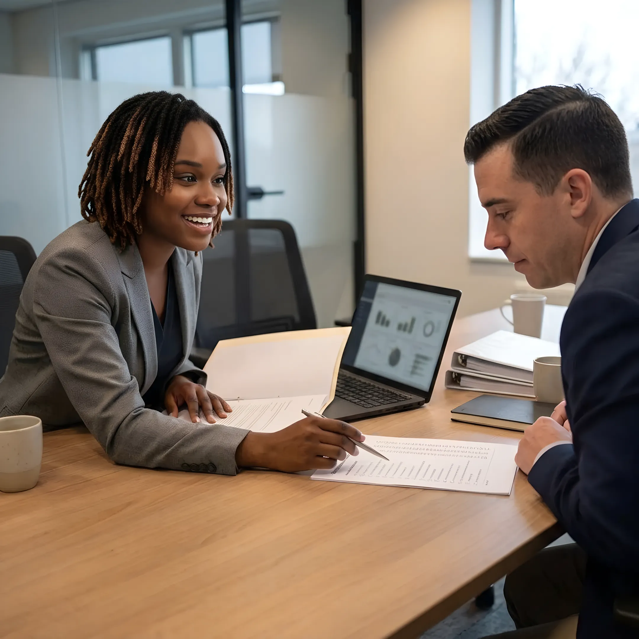 Cybersecurity compliance consultant reviewing controls with a business team