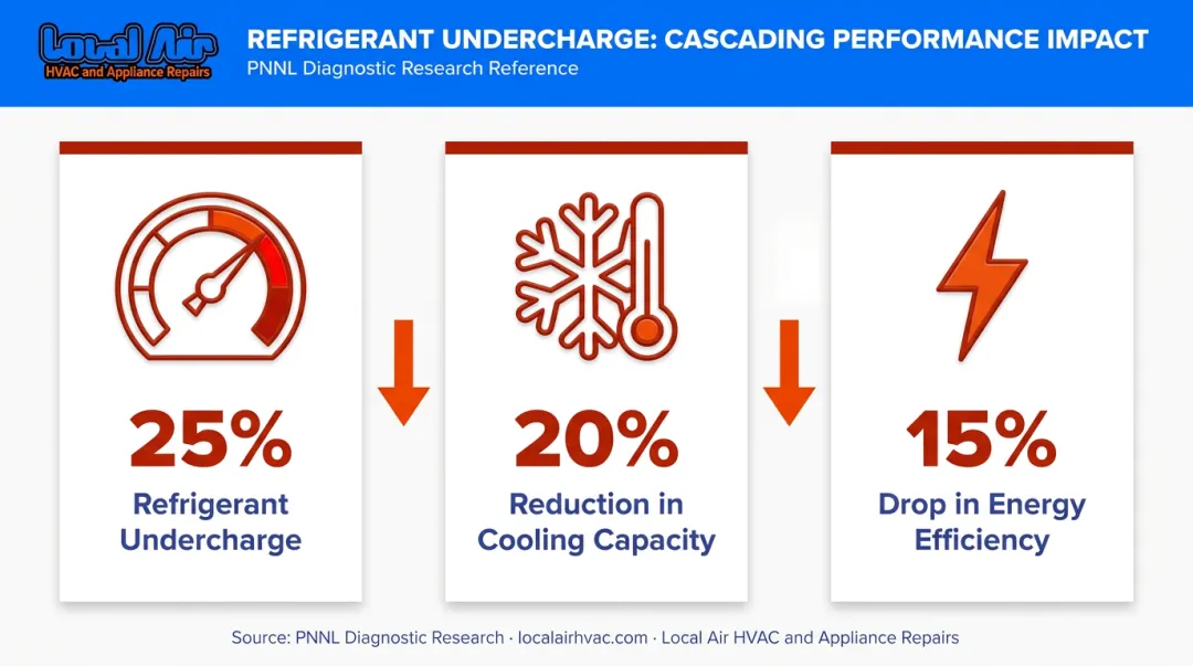 Commercial HVAC refrigerant undercharge impact on cooling capacity and energy efficiency