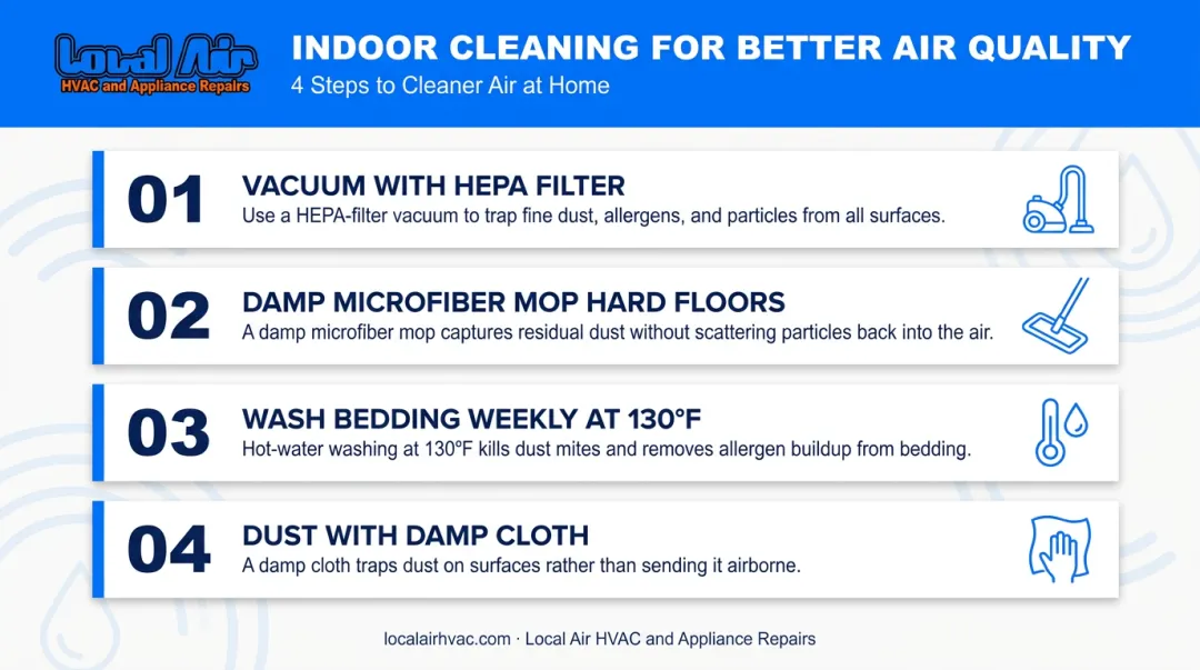 Four-step indoor cleaning checklist to reduce allergens and airborne particles at home