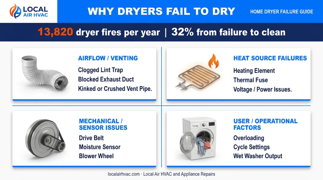 Four common dryer failure causes airflow heat mechanical and operational factors