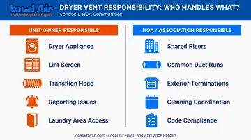 Condo dryer vent responsibility split between unit owner and HOA comparison chart