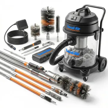 Professional dryer vent cleaning equipment and tools used by certified technicians