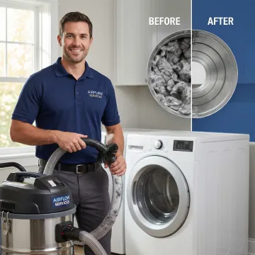 Step-by-step dryer vent cleaning process with professional equipment
