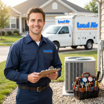 HVAC technician performing air conditioning maintenance checklist