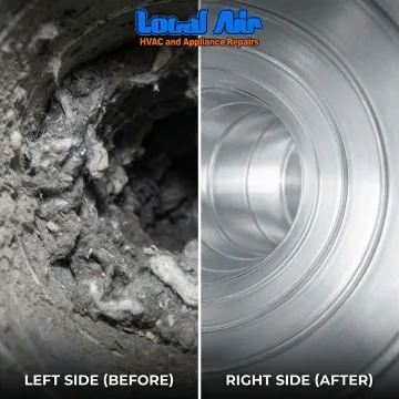Before and after comparison of cleaned dryer vent showing lint removal