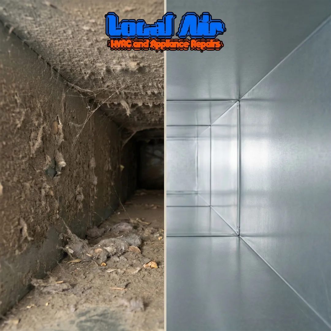 Before and after comparison of dirty and clean air duct interior