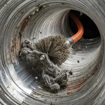 Technician performing dryer vent cleaning with specialized equipment