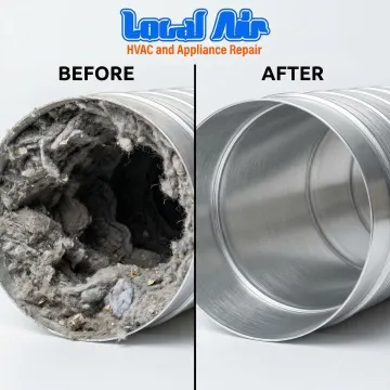 Before and after comparison of clogged versus cleaned dryer vent