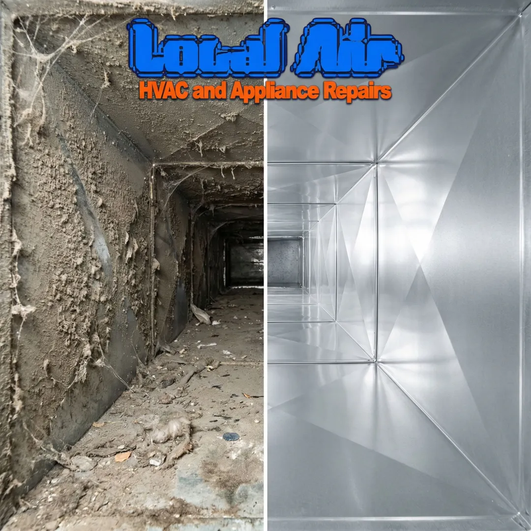 Before and after comparison of cleaned air ducts showing improved airflow