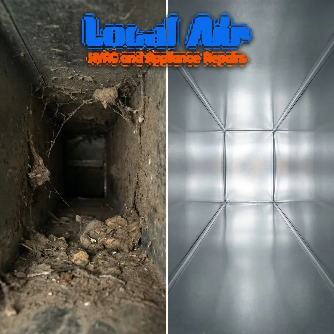 Before and after comparison of cleaned air ducts showing improved cleanliness