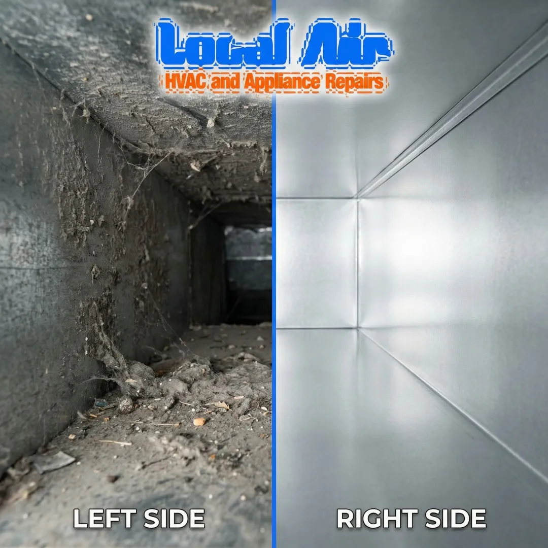 Before and after comparison of clean versus dirty air duct interior