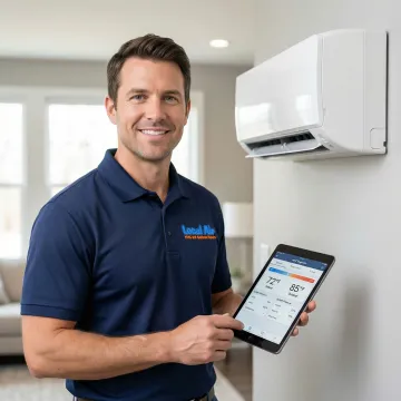 Technician testing and calibrating newly installed AC system with digital tools