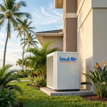 Clean modern air conditioning condenser unit outside Riviera Beach home
