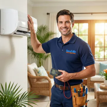 AC technician repairing an air conditioning system inside a Florida home