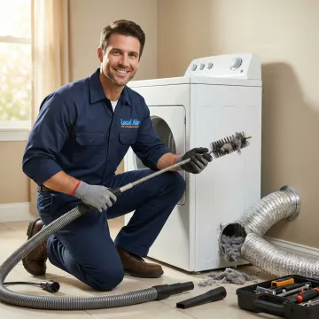 Technician cleaning a dryer vent in a Loxahatchee home