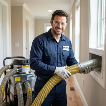 Professional duct cleaning technician servicing HVAC air ducts in a Loxahatchee home