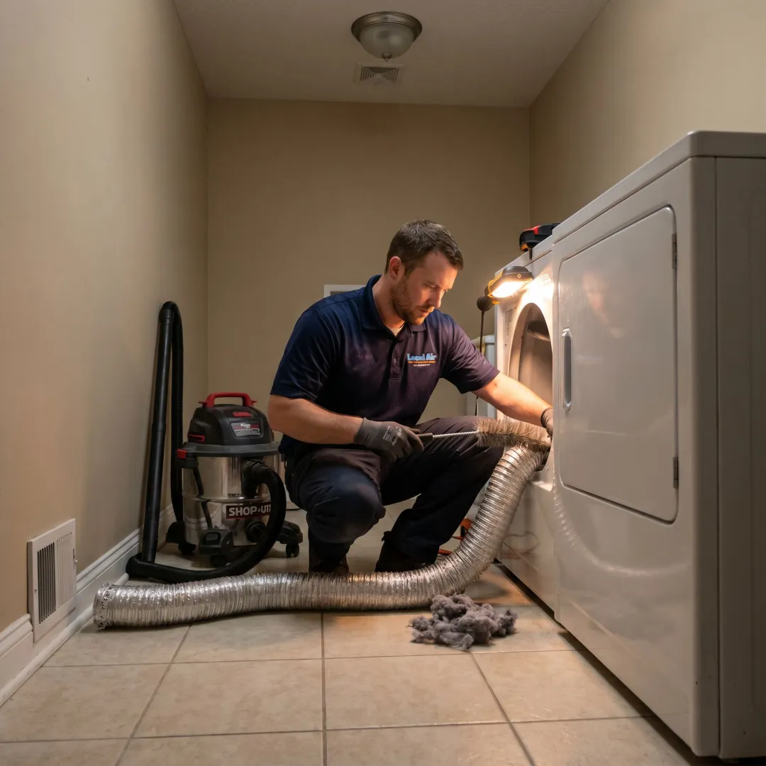 Dryer vent cleaning process in a laundry room