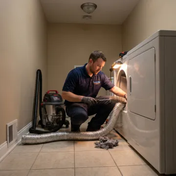Dryer vent cleaning process in a laundry room