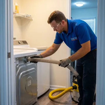 Dryer vent cleaning tools beside a laundry appliance
