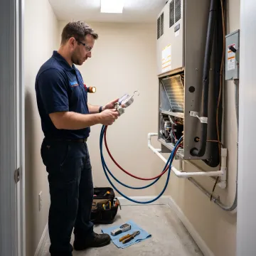 HVAC technician checking residential AC equipment