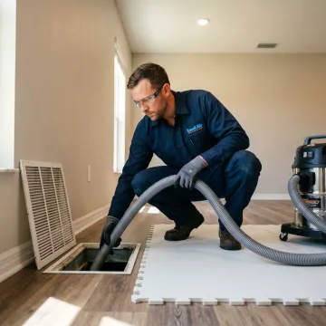 Technician inspecting ductwork during cleaning