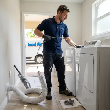Technician cleaning a residential dryer vent