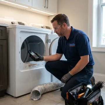Dryer vent service process in a laundry room
