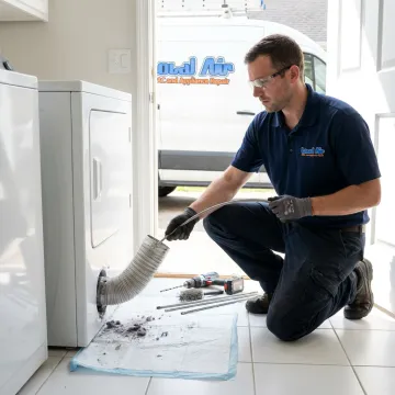 Technician cleaning a residential dryer vent
