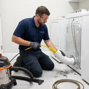 Technician cleaning a dryer vent