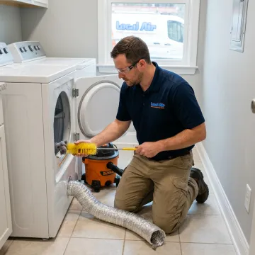 Dryer vent cleaning tools in use