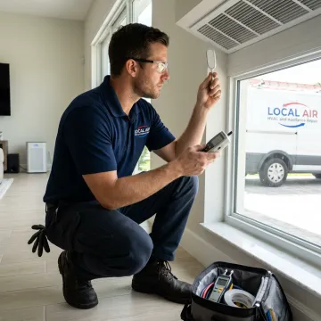 Technician inspecting indoor air quality in a Florida home
