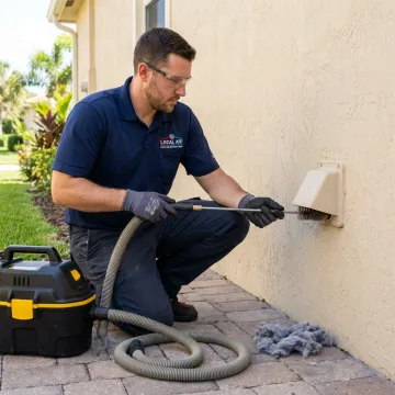 Technician cleaning a residential dryer vent