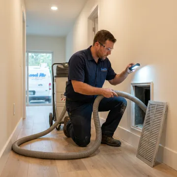 Technician cleaning residential air ducts in a Fresno home