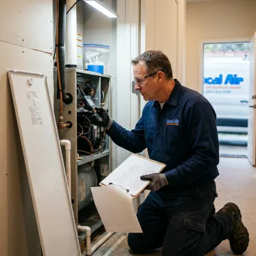 Technician checking AC components during maintenance