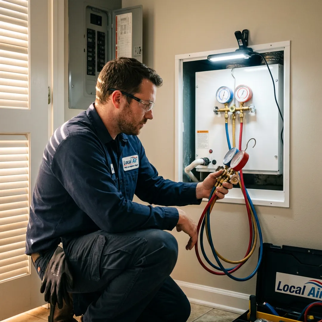 HVAC technician inspecting an AC system