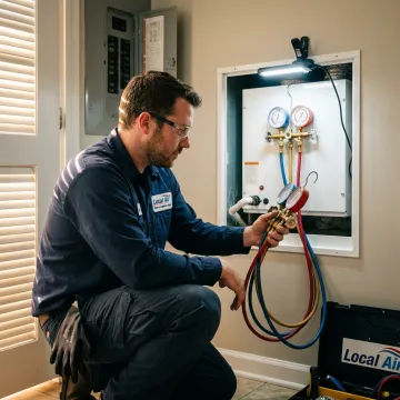 HVAC technician inspecting an AC system