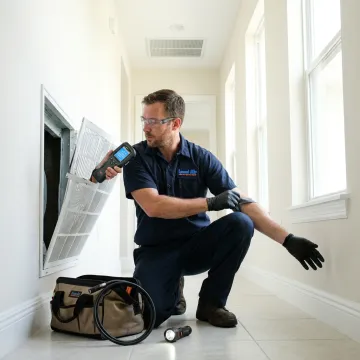 Technician improving indoor air quality in a home