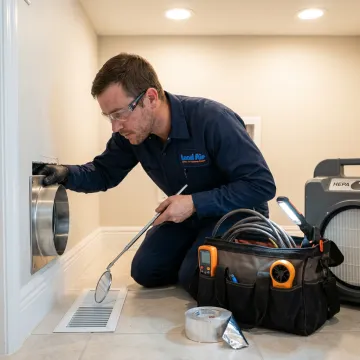Technician inspecting ductwork during cleaning