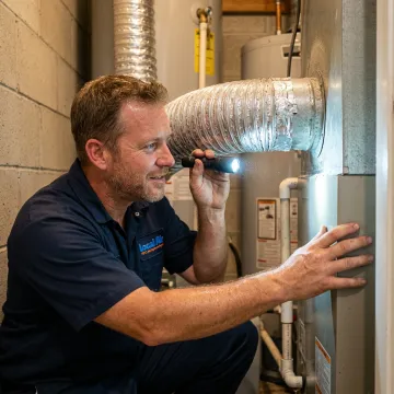 Technician inspecting HVAC air handler for air quality issues