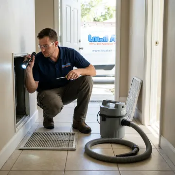 Technician inspecting air vents and ductwork
