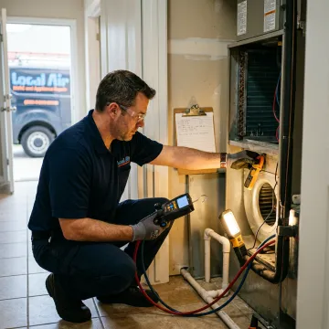 Technician testing an HVAC system indoors