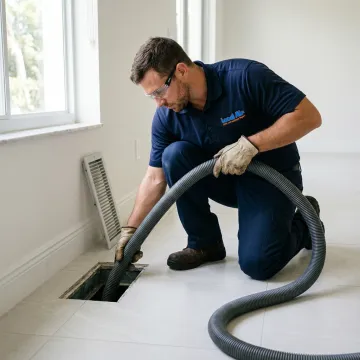 HVAC technician cleaning residential air ducts