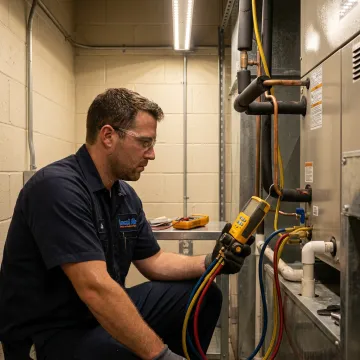 Technician checking commercial HVAC controls